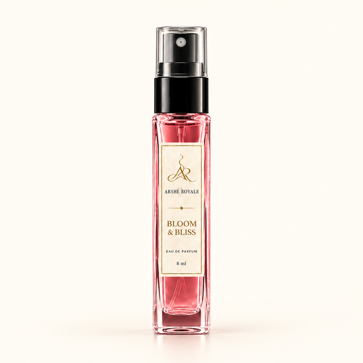 Arshè Royale Bloom & Bliss 8 ml pink-red Eau de Parfum spray bottle
