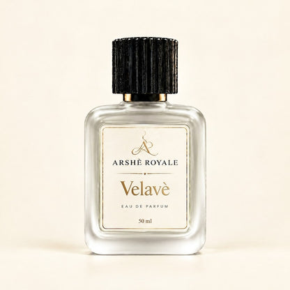 Arshè Royale Velavè 50 ml frosted Eau de Parfum bottle with black fluted cap
