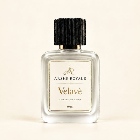 Arshè Royale Velavè 50 ml frosted Eau de Parfum bottle with black fluted cap
