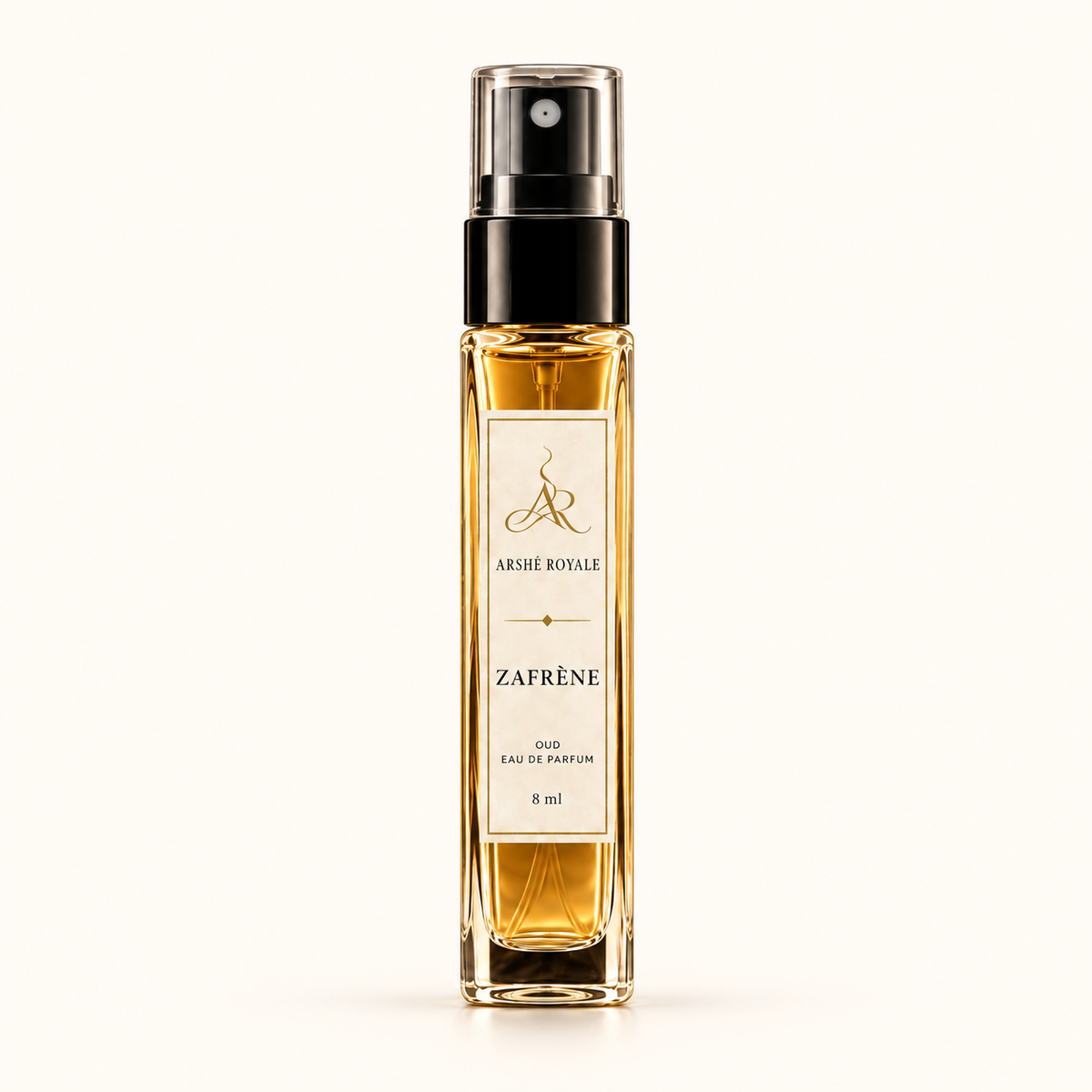 Arshè Royale Zafrène Oud 8 ml amber Eau de Parfum spray bottle
