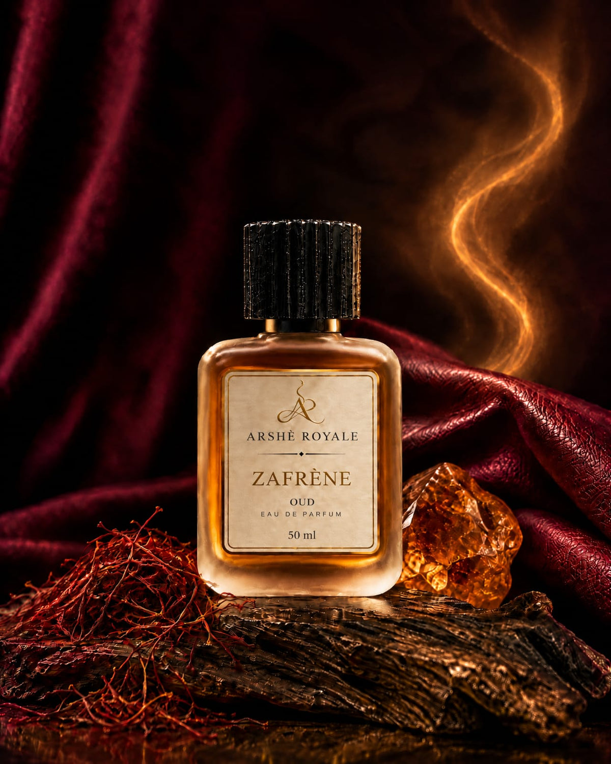 Arshè Royale Zafrène Oud 50 ml Eau de Parfum with saffron, amber crystal and red velvet
